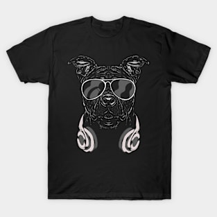 Dog with headphones and cool music glasses T-Shirt